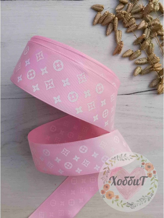 Лента репсовая с рисунком "Луи Витон" 4см. (розовый)